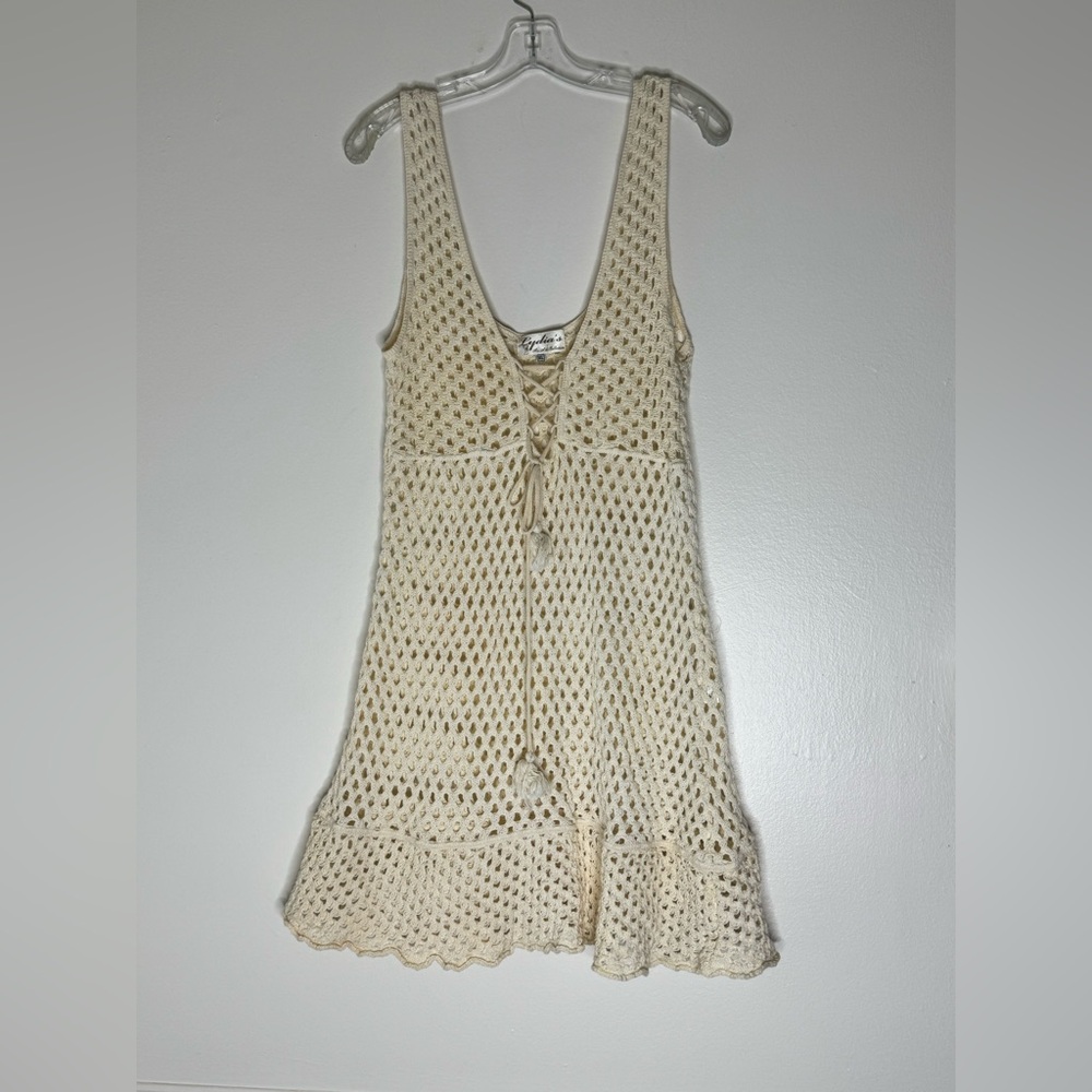 Boho Festival Feels! Cream Crochet Mini Dress